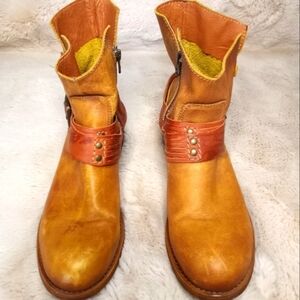 Felmini Leather Buckled Tan Made In Portugal Western Slouchy Boho Moto Boot 8.5